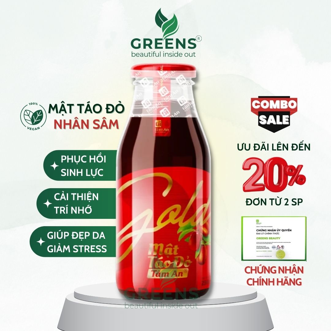 Mật táo đỏ gold tâm an chứa nhân sâm - phục hồi sinh lực, cải thiện trí nhớ | greens beauty