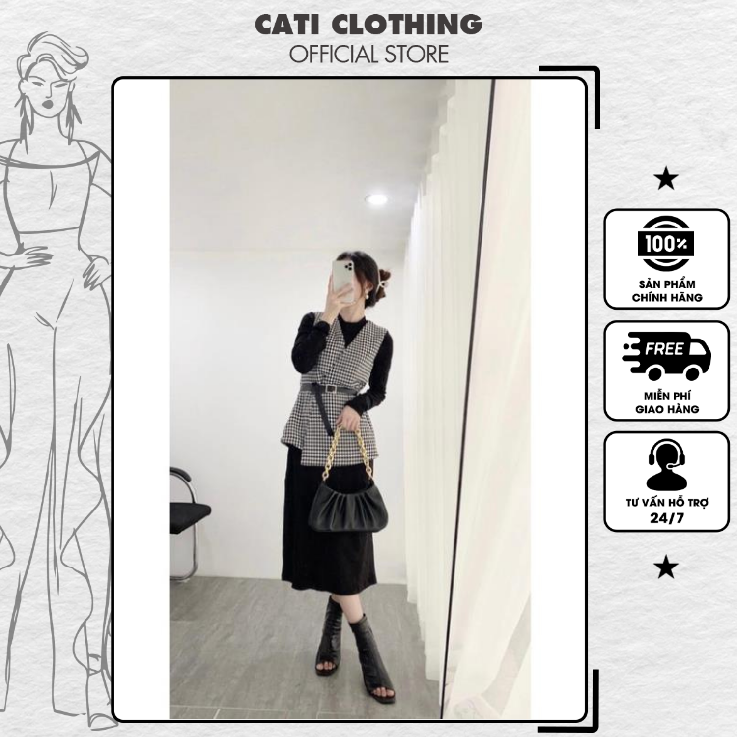Set váy kèm belt style Hàn, chanh xả