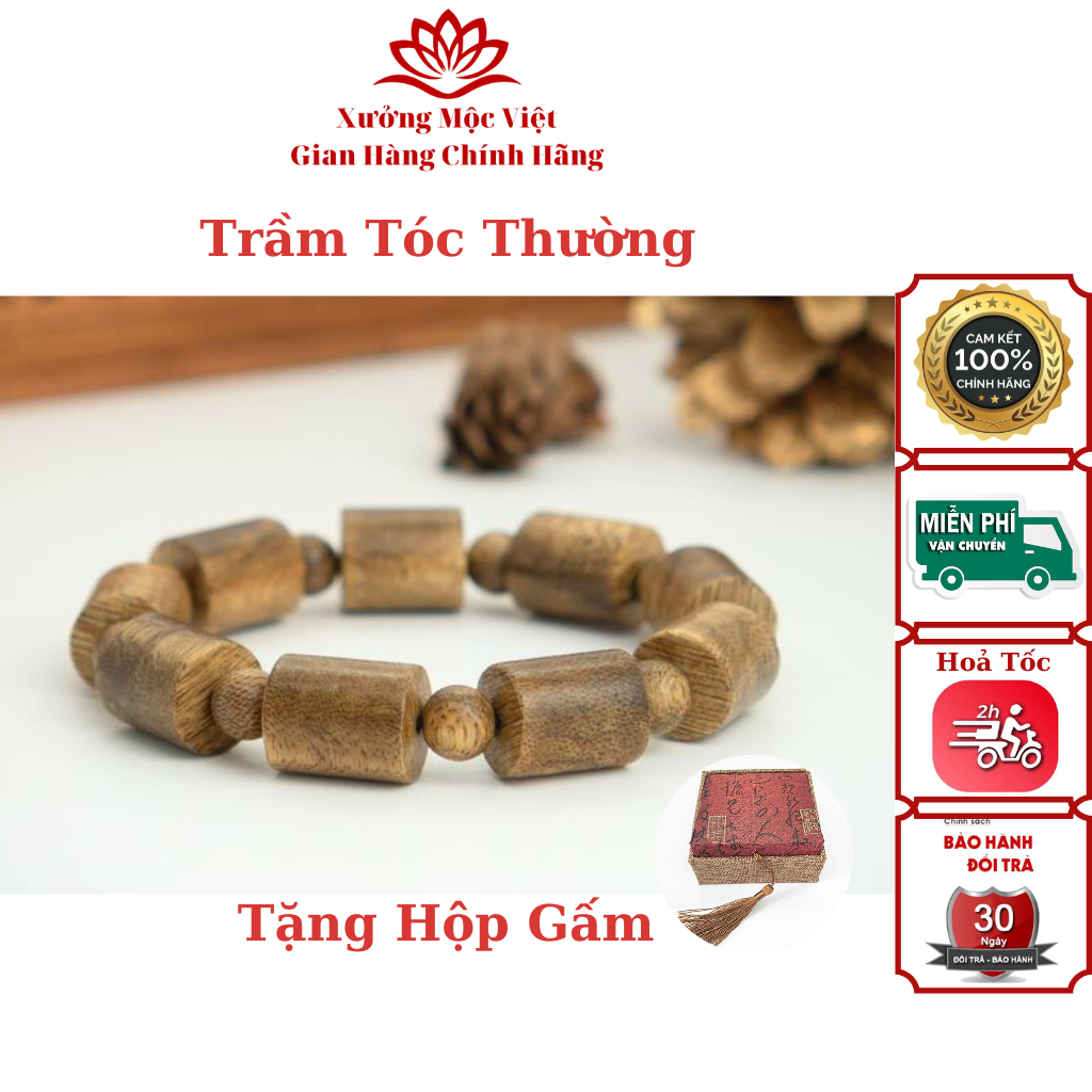 Vòng Tay Trầm Hương Trụ Trúc Xưởng Mộc Việt - Trầm Tóc Thường  Size 8 - 16MM Dành Cho Nam Nữ