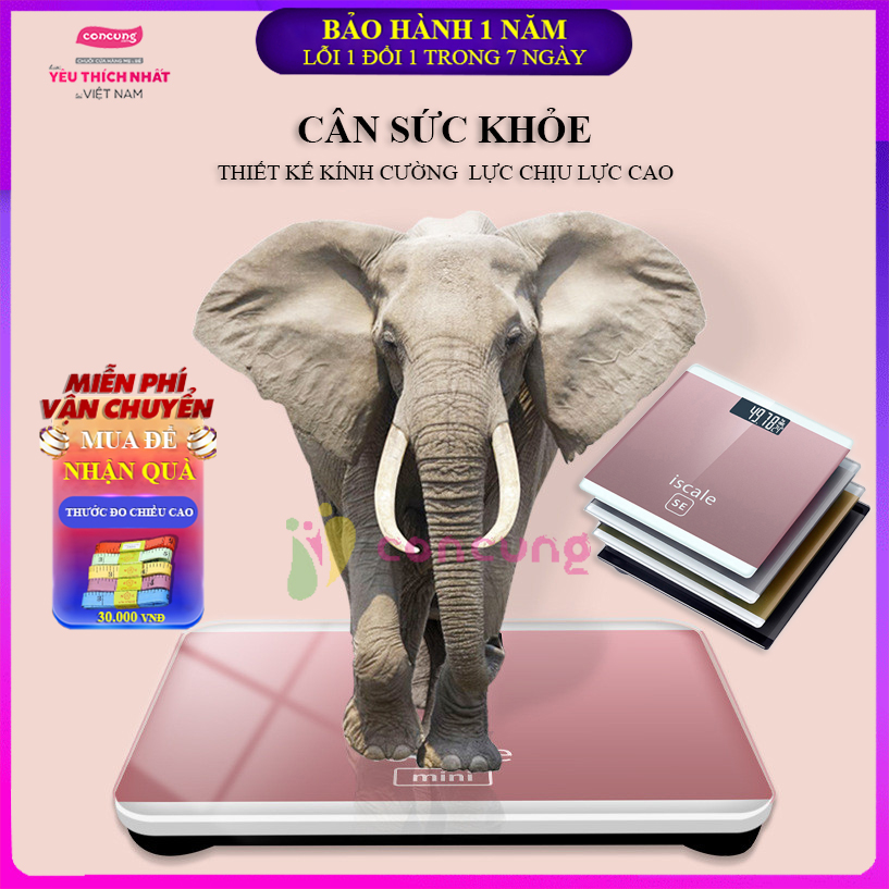 Cân sức khỏe điện tử vuông mặt kính cường lực ISCALE kiểm soát cân nặng, sức khỏe gia đình bạn tặng kèm thước đo chiều cao Bảo hành 1 năm lỗi 1 đổi 1 trong 7 ngày