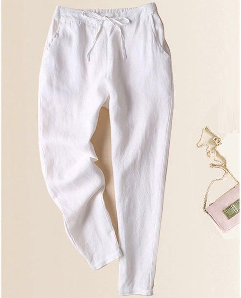 Quần baggy linen nữ ống bó phong cách Nhật Bản chất vải linen mềm mát thời trang trẻ