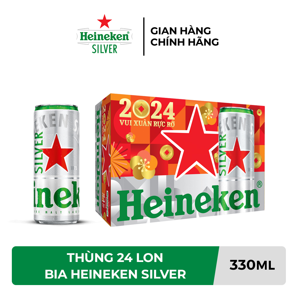 [TRỢ SHIP 30K+ VOUCHER 10K] Thùng 24 lon bia Heineken Silver (330ml/lon)-nguyên liệu tự nhiên cao cấp độ cồn thấp hương vị cân bằng hoàn hảo