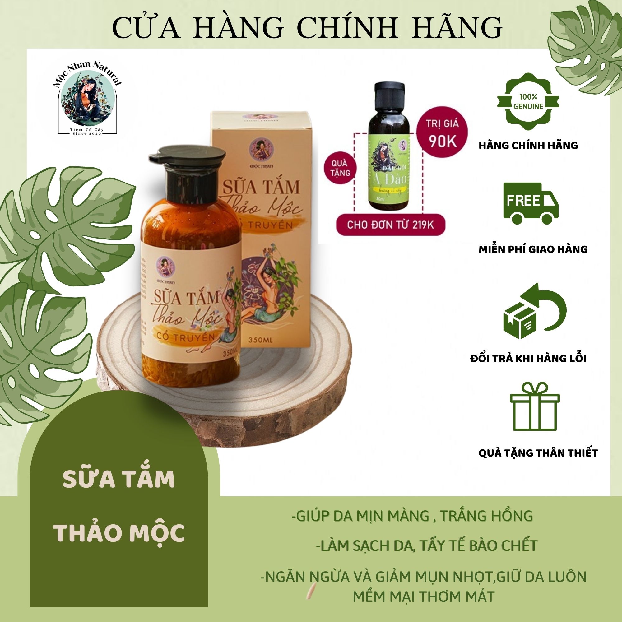 Sữa tắm thảo dược cổ truyền, thiên nhiên,dưỡng thể, trắng da MỘC NHAN 350ml