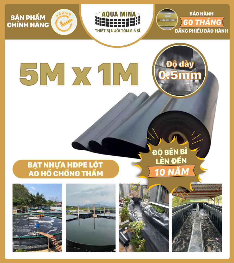 Bạt lót ao hồ HDPE 5m x 1m dày 0.5mm bảo hành 5 năm