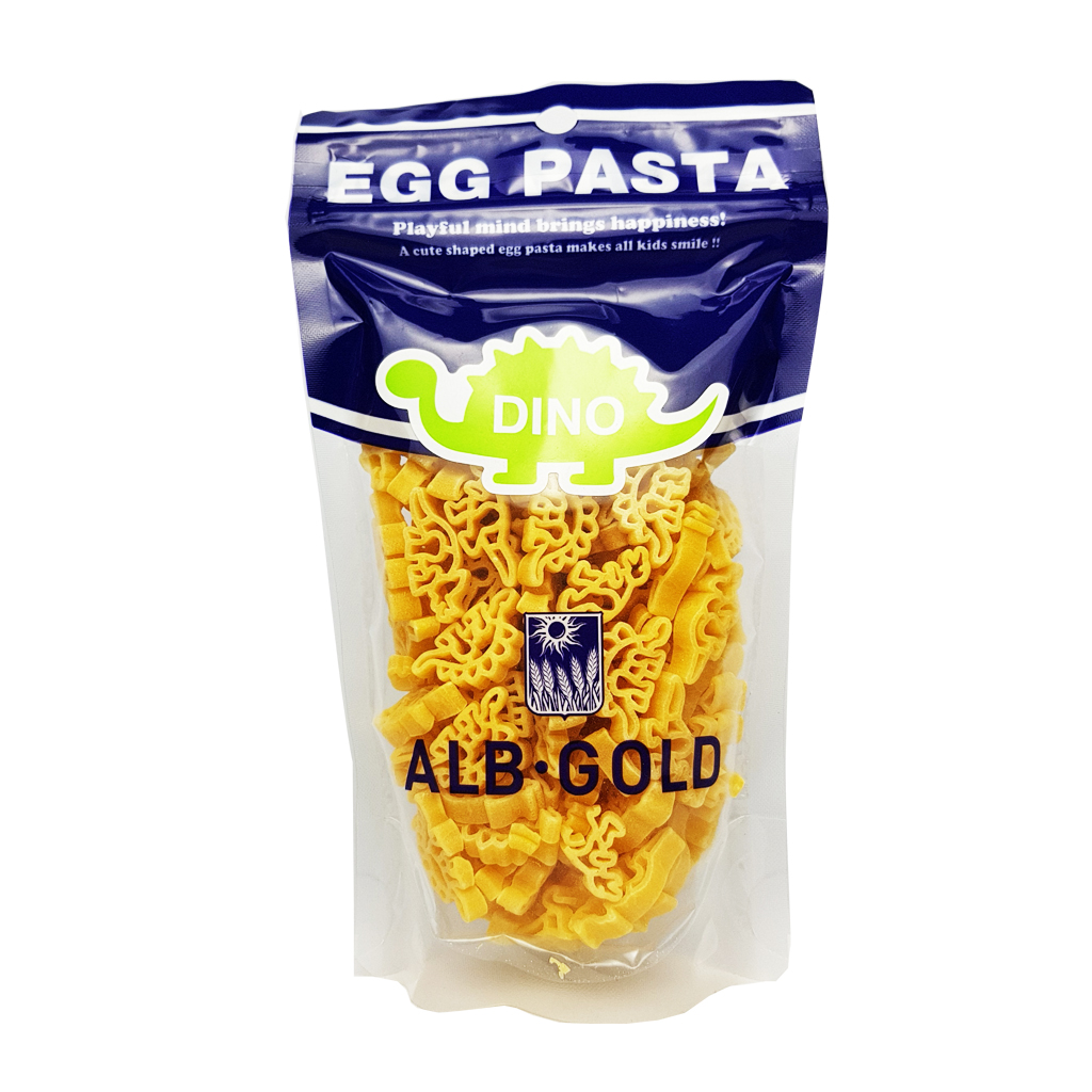 Mì nui trứng alb - gold hình khủng long, mì cho bé ăn dặm, mì em bé, mì hữu cơ cho bé, mì tôm cho bé, nui cho bé ăn dặm, nui khủng long