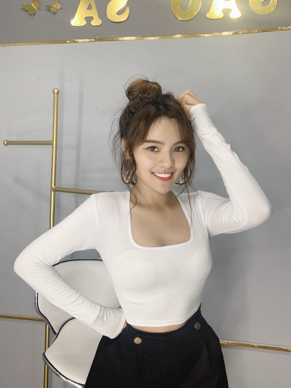 [KÈM VIDEO] Áo thun lụa  nữ cổ vuông tay dài ôm body form chuẩn dáng căng đét- áo phông nữ body
