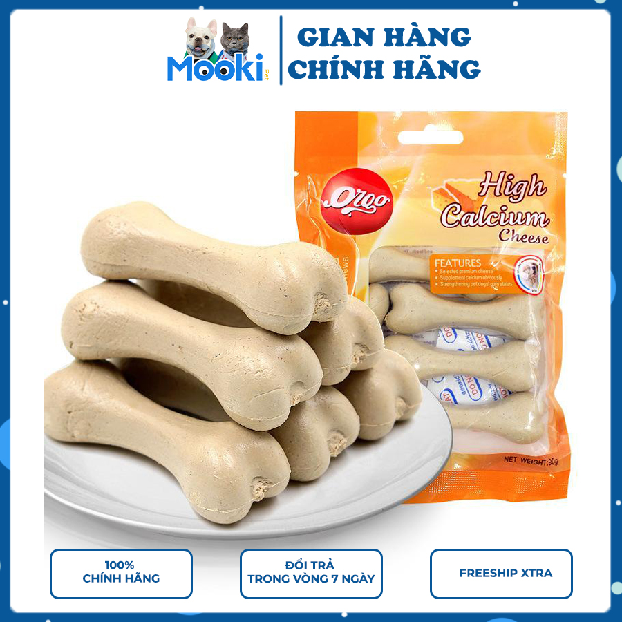 Thức ăn cho chó, Xương gặm cho chó Orgo 90gr gói 5 thanh hình xương vị Phô mai bổ xung canxi, giúp sạch răng Mooki Pet