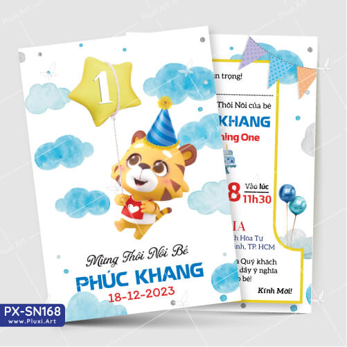 [4200đ/Bộ]Thiệp thôi nôi - Sinh Nhật bé trai tuổi Dần 03 -  In tên theo yêu cầu