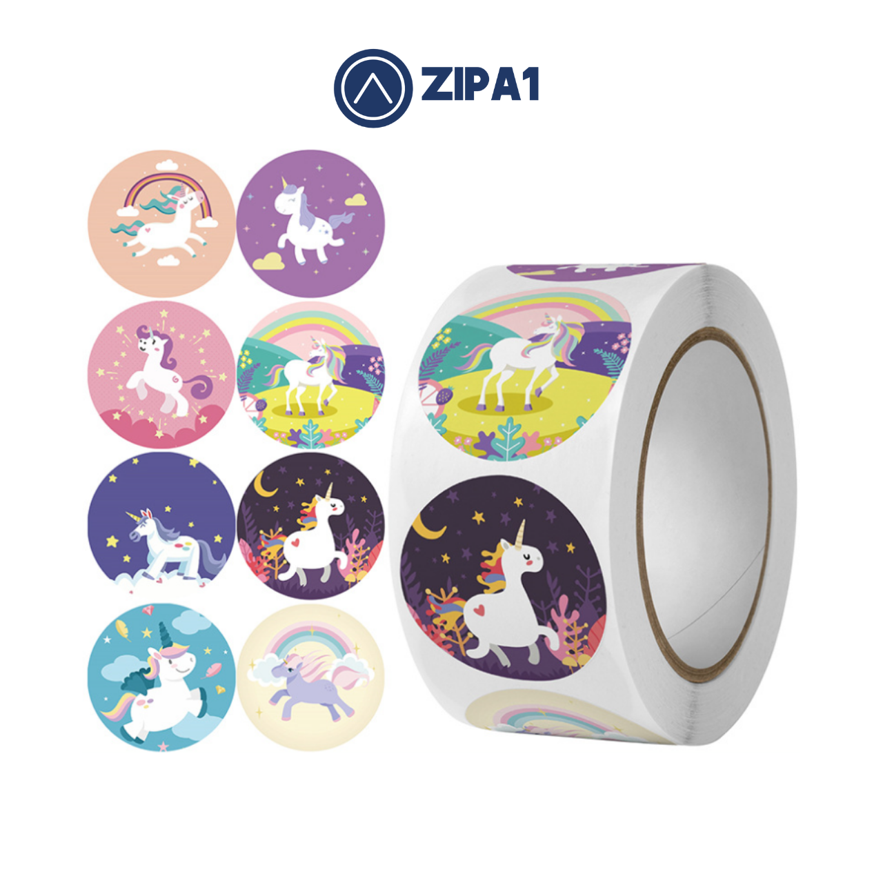 500 miếng dán stiker hình unicorn dễ thương - 2.5x2.5cm / miếng - a1021 - zip a1