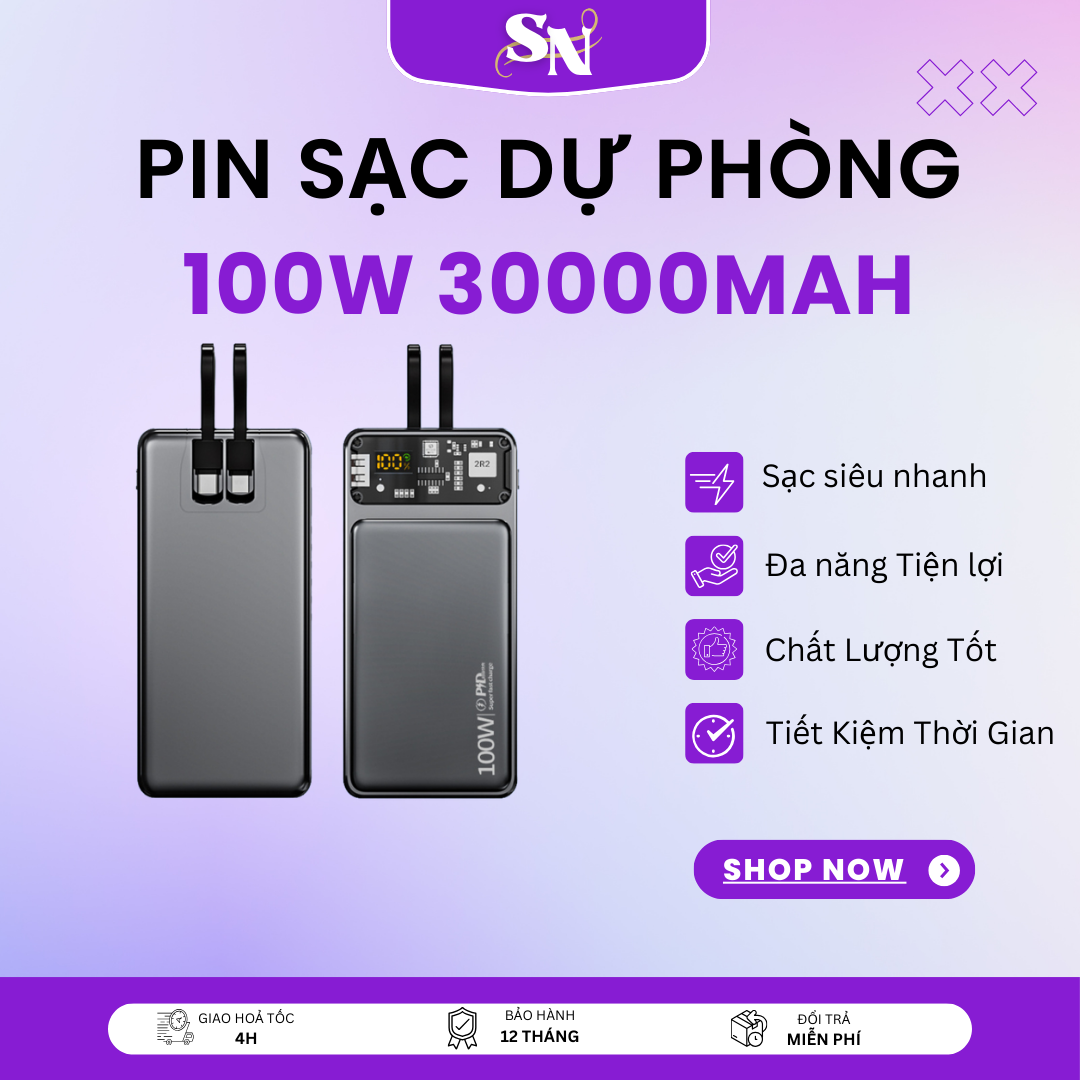 Pin sạc dự phòng 30000mAh giá tốt Sạc dự phòng 30000mAh Pin Dự Phòng 100w Giá Tốt Sạc Dự Phòng 30000mAh 120W Dung Lượng Lớn Tích Hợp Đa Cổng Sạc - Màn Hình LED Sạc Nhanh Chính Hãng Suno Top