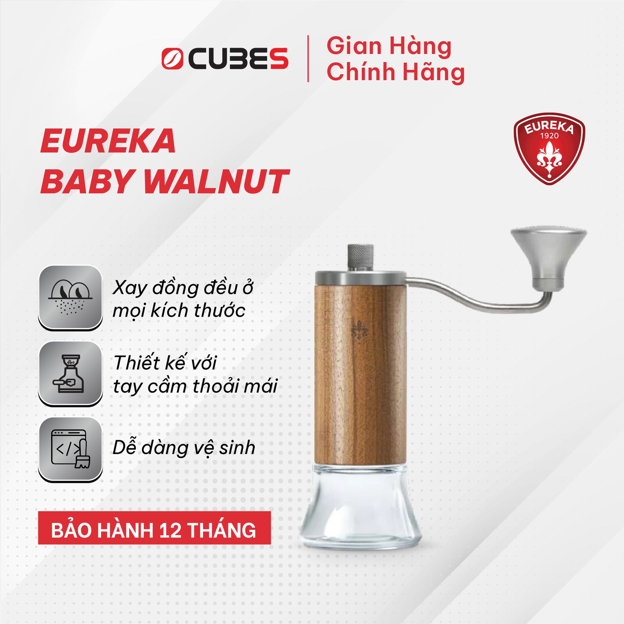 Cối xay cà phê cầm tay Eureka Baby Walnut - Nhập khẩu chính hãng từ thương hiệu Eureka, Ý