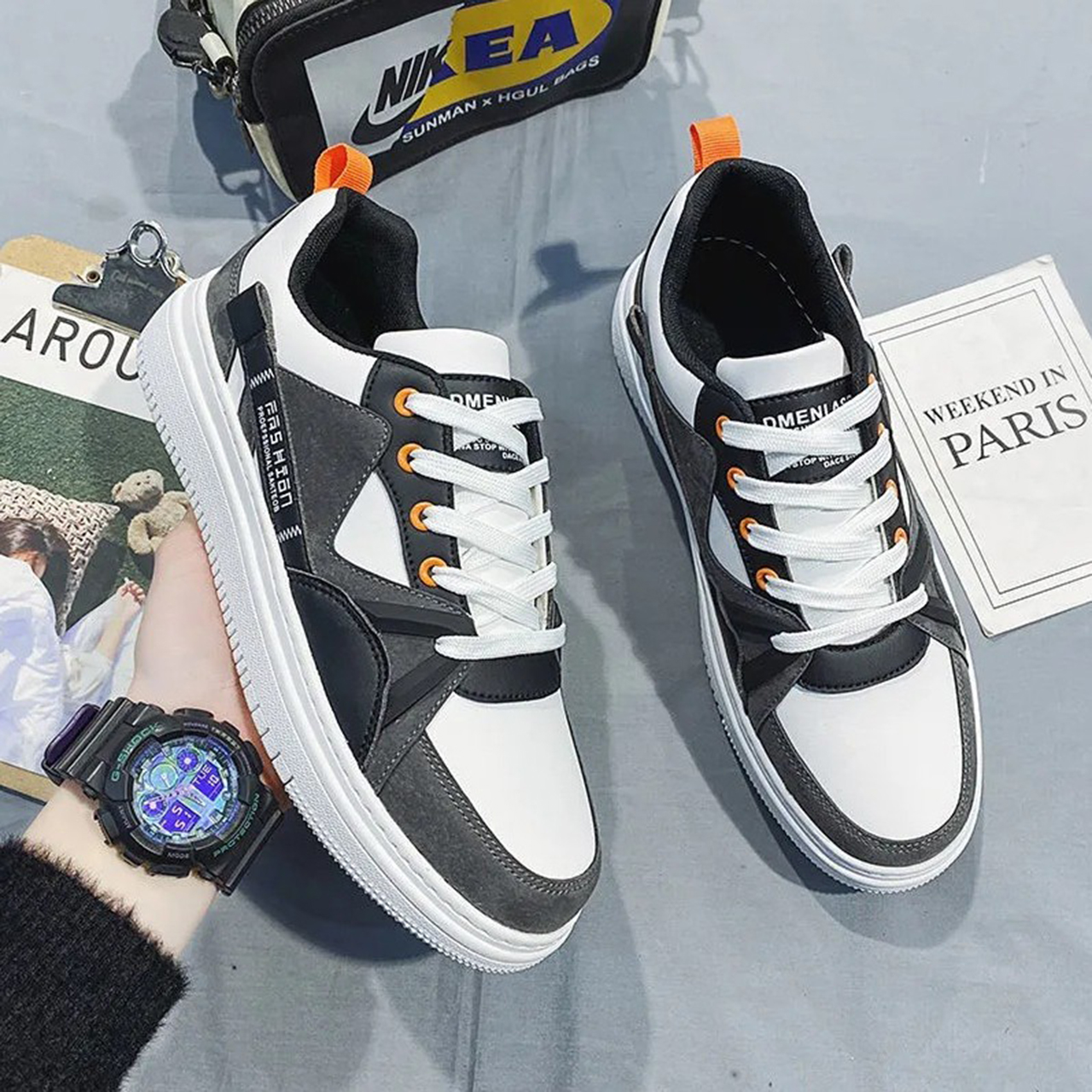 Giày sneaker nam phong cách mới chất liệu da , đế cao su non đi êm chân g - 405
