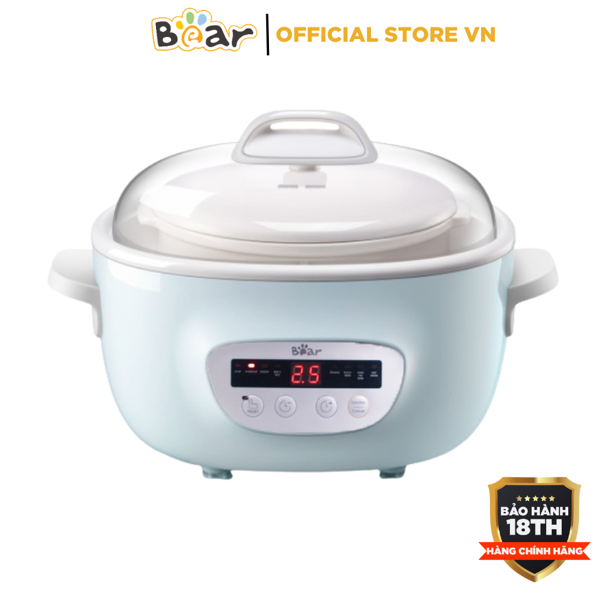 Nồi nấu cháo chậm 2,5l bear sube003_hầm_ ninh_ chưng yến đa năng, kèm lồng hấp chính hãng, bảo hành 18 tháng