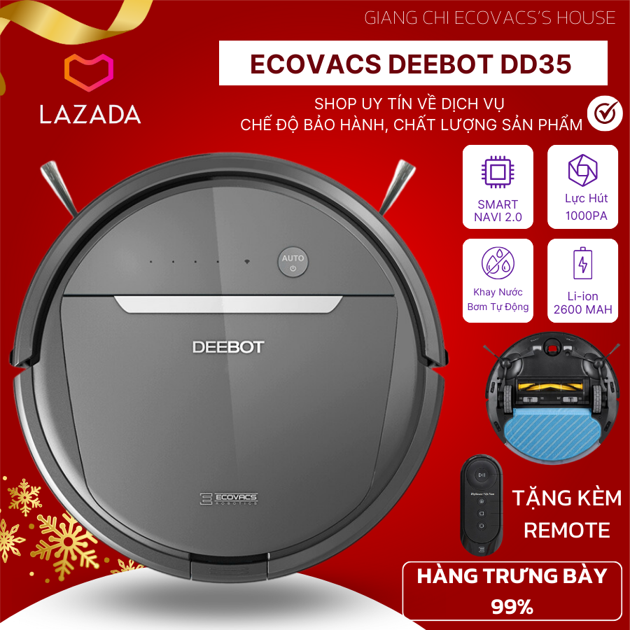 [ FREE SHIP ]Ecovacs Deebot DD35/DJ35 - Kèm Remote -  Robot Hút Bụi Lau Nhà Thông Minh, Robot Hút Bụi Tự Động,Trưng bày mới 99% Quét, Hút, Lau Khô, Lau Ướt, Cảm Biến Thông Minh, Chống Rơi Cầu Thang, Công Suất Lớn