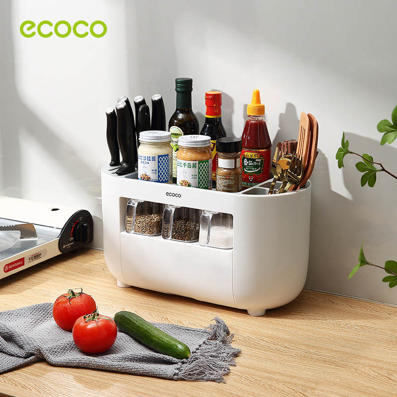 Kệ để đồ nhà bếp và gia vị 3 tầng có ngăn kéo kèm 3 hũ đựng gia vị Ecoco E2114