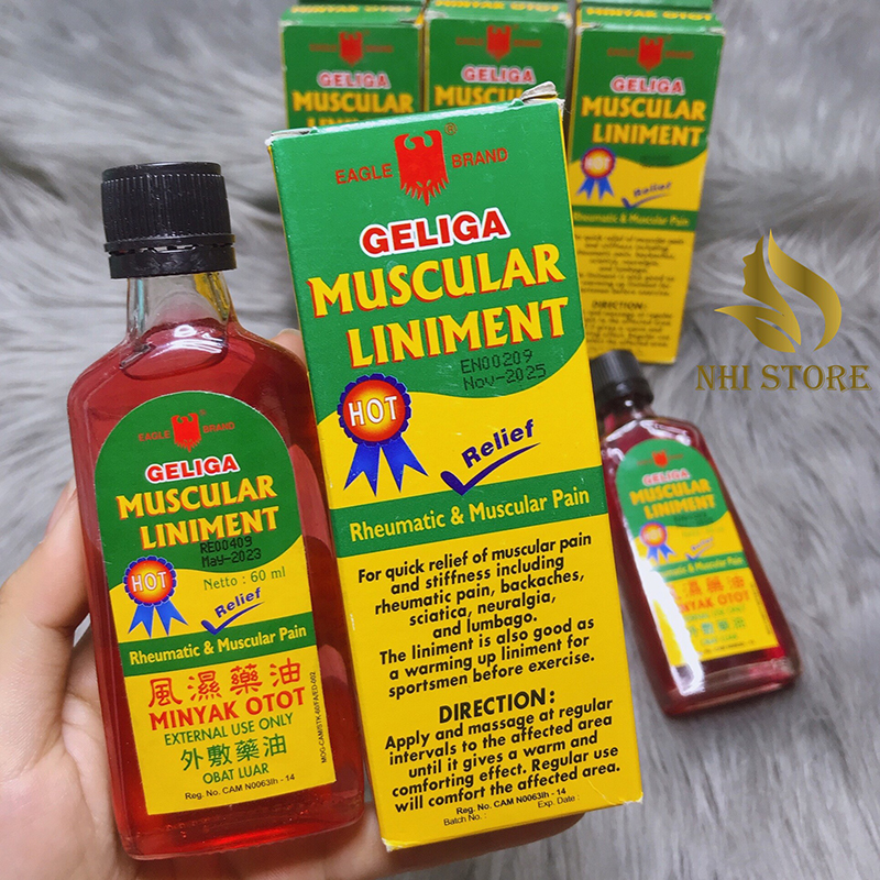 Dầu nóng GELIGA Muscular massage xoa bóp đau nhức cơ khớp bầm tím bong gân indonesia 60ml