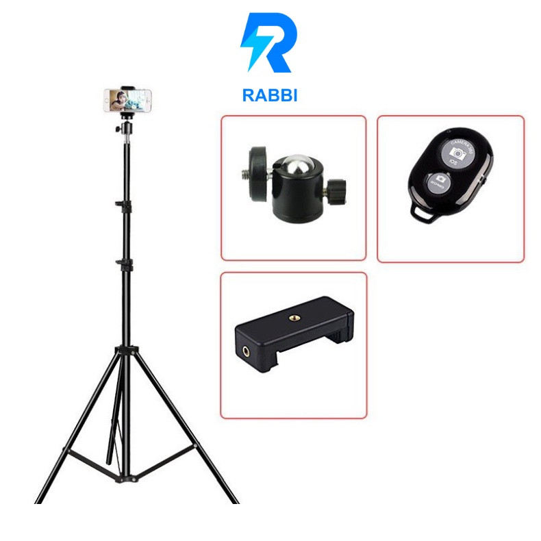 Gậy chụp ảnh 3 chân cao 2m1 hợp kim nhôm,Tripod điện thoại xoay 360 độ chống rung quay video, chân đèn live tream bán hàng, xem phim chống mõi, dạy học online xếp gọn