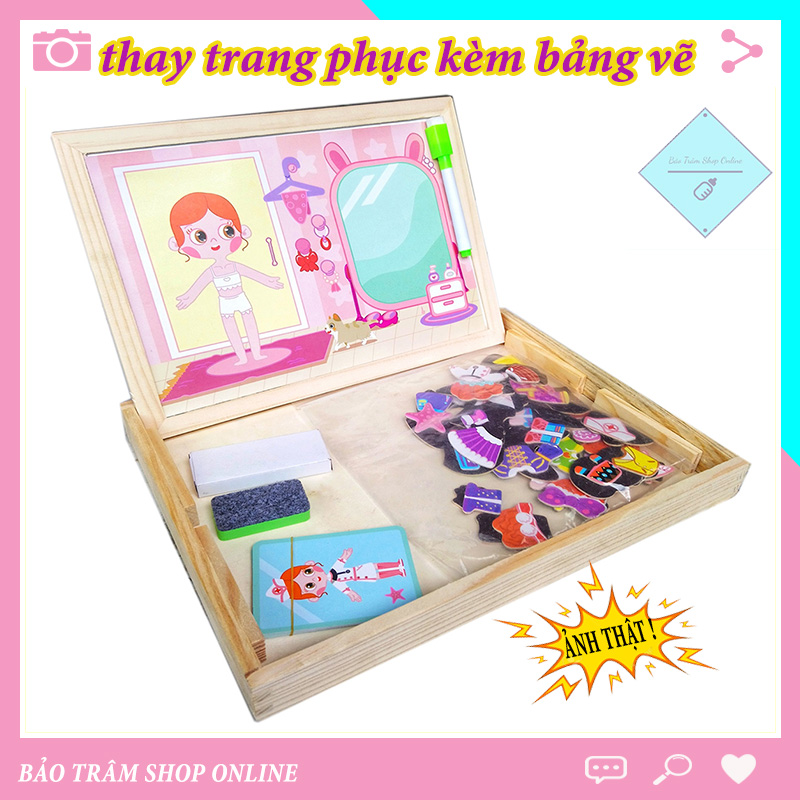 Đồ chơi thay trang phục búp bê - đồ chơi xếp hình nam châm thay trang phục 3 trong 1 kèm bảng vẽ cho bé, ghép hình thay đồ quần áo cho búp bê