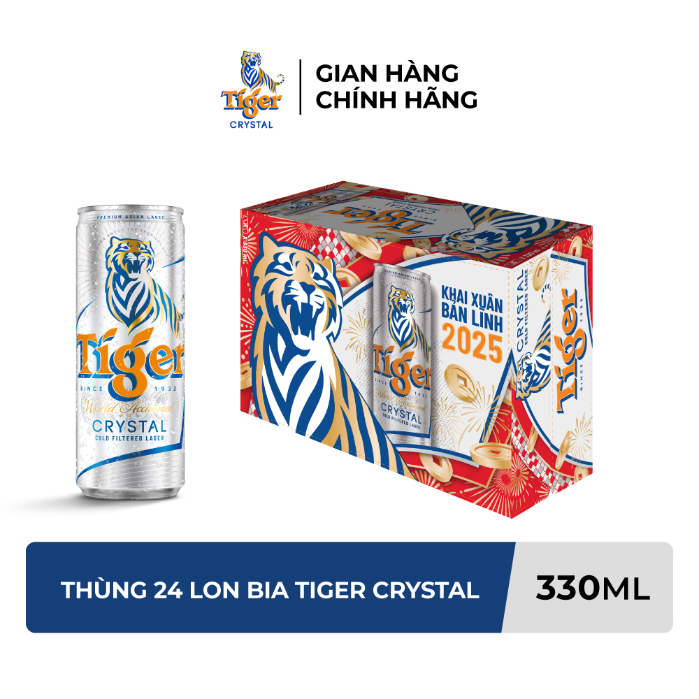 Thùng 24 lon bia Tiger Crystal 330ml/lon - Bao Bì Xuân