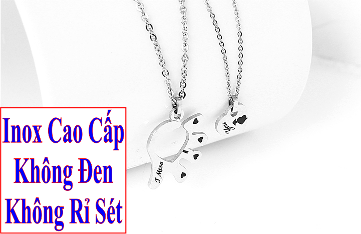 Dây chuyền cặp đôi inox Đẹp Mà Rẻ hình bàn tay lồng trái tim khắc chữ I Miss You màu trắng - Cam kết 1 đổi 1 nếu hoen , gỉ sét