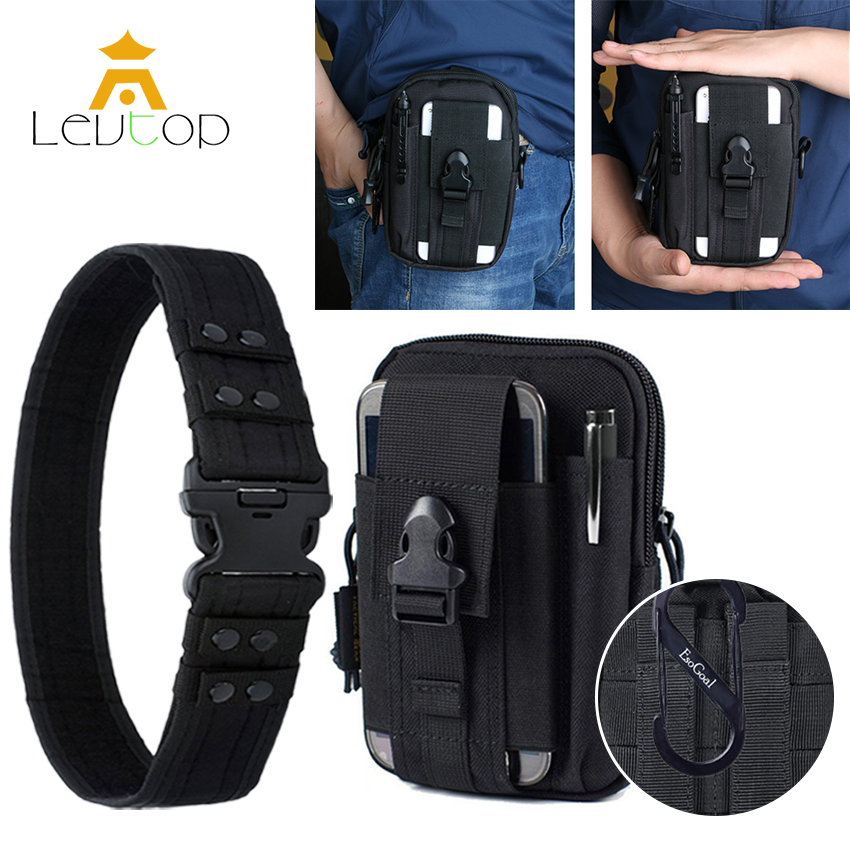 LEVTOP Túi đeo hông Thắt lưng nam Đen Chiến Thuật Molle Điện Thoại di động/Điện Thoại Thông Minh Eo Túi nam thời trang Tactical Combat Belt and Molle Pouch EDC Utility Waist Belt Aluminum Carabiner