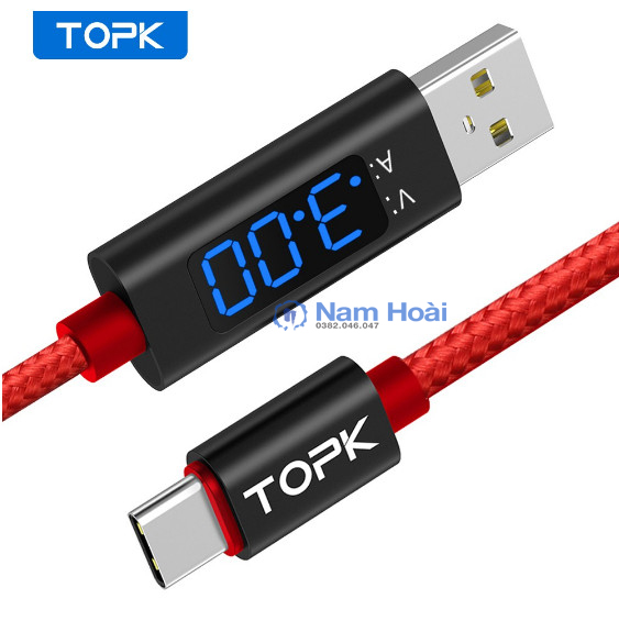 Dây sạc iPhone Type-C Micro USB TOPK AC27 - Sạc nhanh 3A - Màn hình LED - Hàng chính hãng TOPK