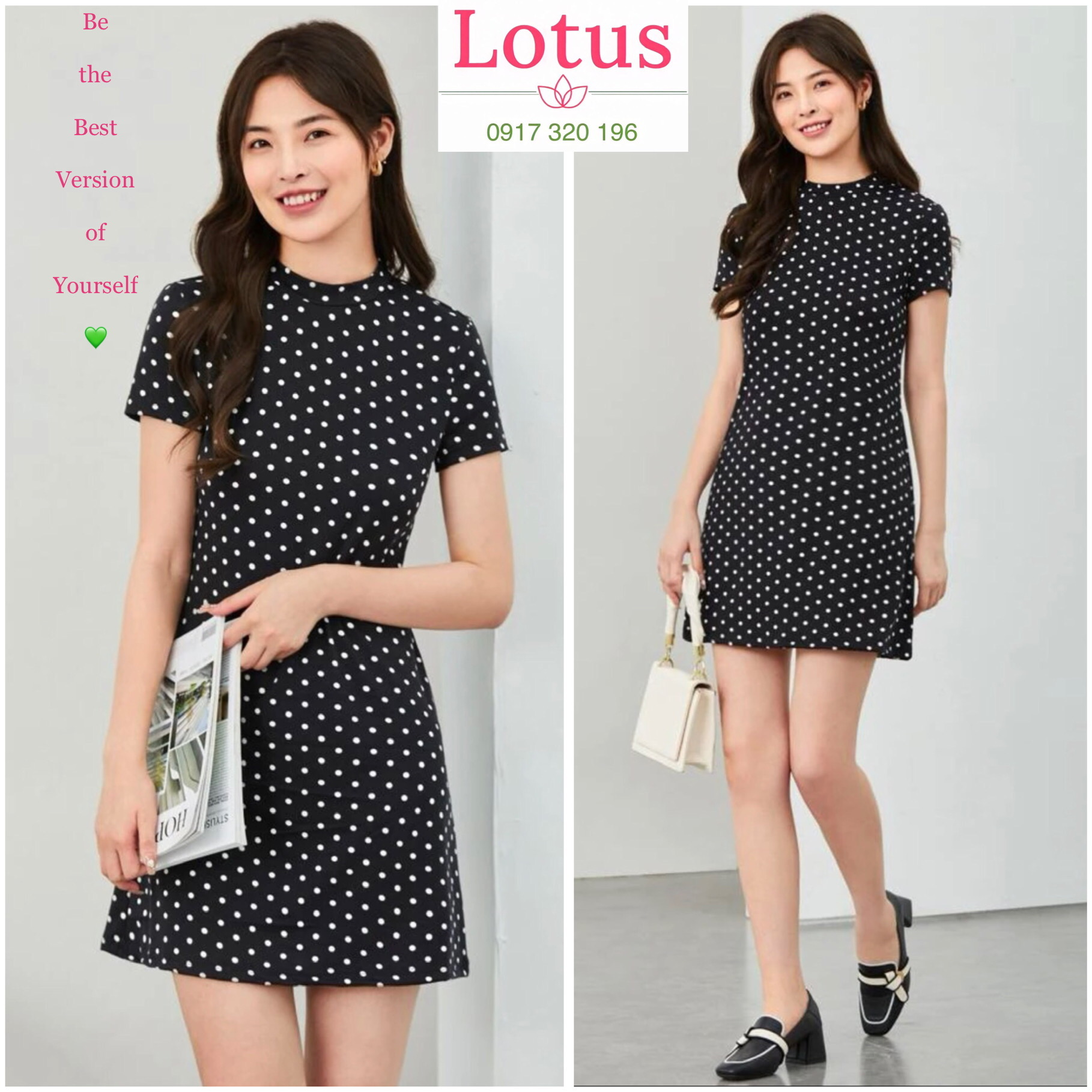 Đầm chấm bi đẹp, tôn dáng/ váy polka dot xinh sang/ thời trang tối giản minimalism thanh lịch, duyên dáng