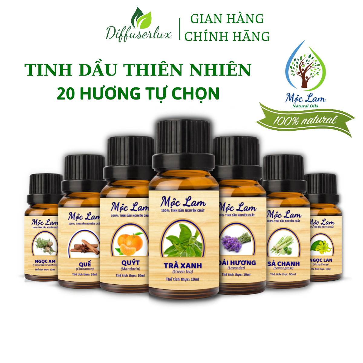 Tinh dầu thơm phòng nguyên chất Mộc Lam, tinh dầu thiên nhiên 100% hàng thương hiệu, có kiểm định, đủ mùi dung tích 10-50ml