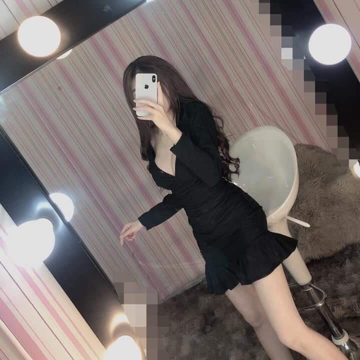 Đầm thun gân đuôi cá cổ v siêu sang chảnh m002