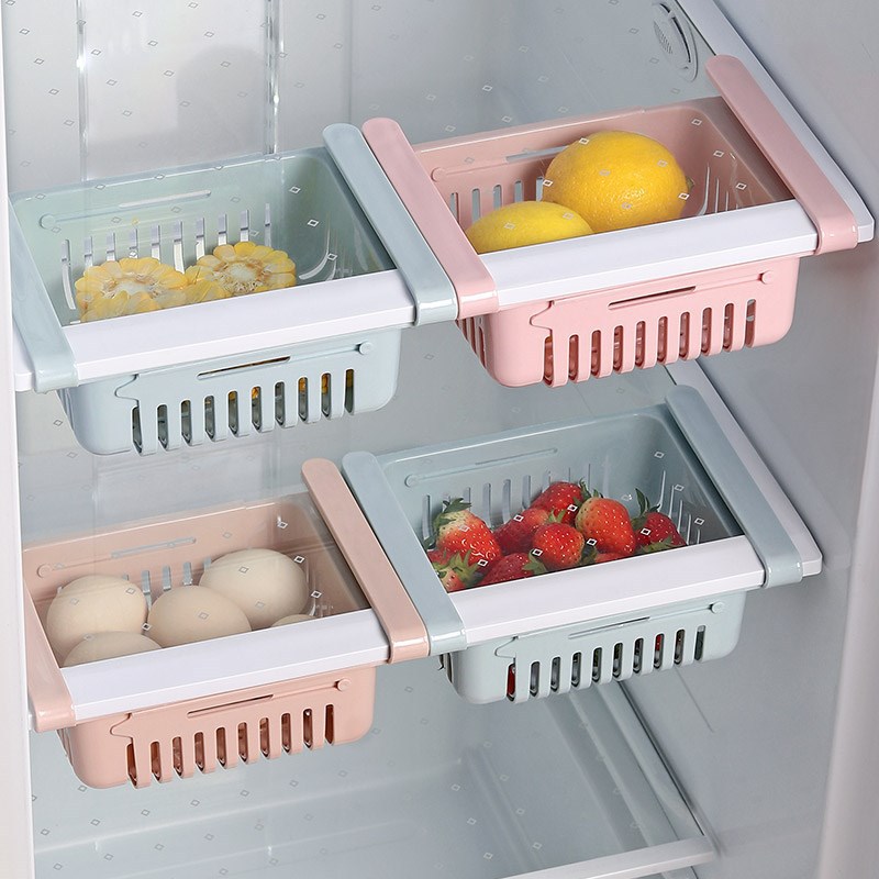 Bộ 2 khay rổ nhựa kéo dài đựng thức ăn thực phẩm trong tủ lạnh