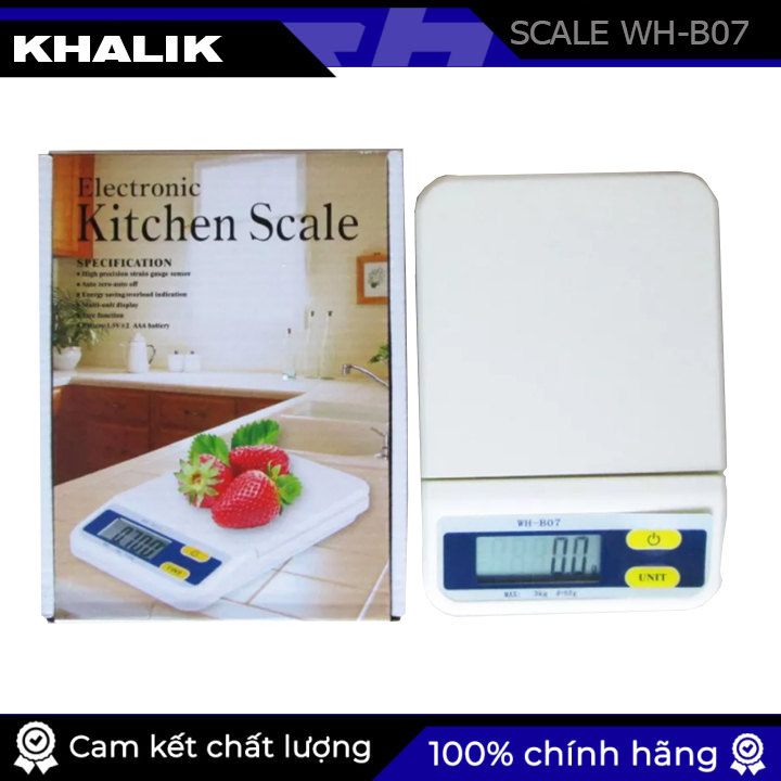 Cân điện tử thực phẩm nhà bếp 3kg/0,5g KHALIK WH-B07, Cân thực phẩm làm bánh, cân bàn điện tử mini độ chính xác cực cao