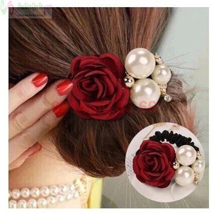 [HCM]Buộc tóc hoa hồng ngọc trai nhân tạo