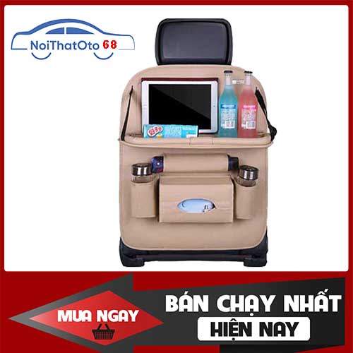 Túi treo đồ sau ghế ôtô,phụ kiện ô tô xe hơi bằng da cao cấp màu kem