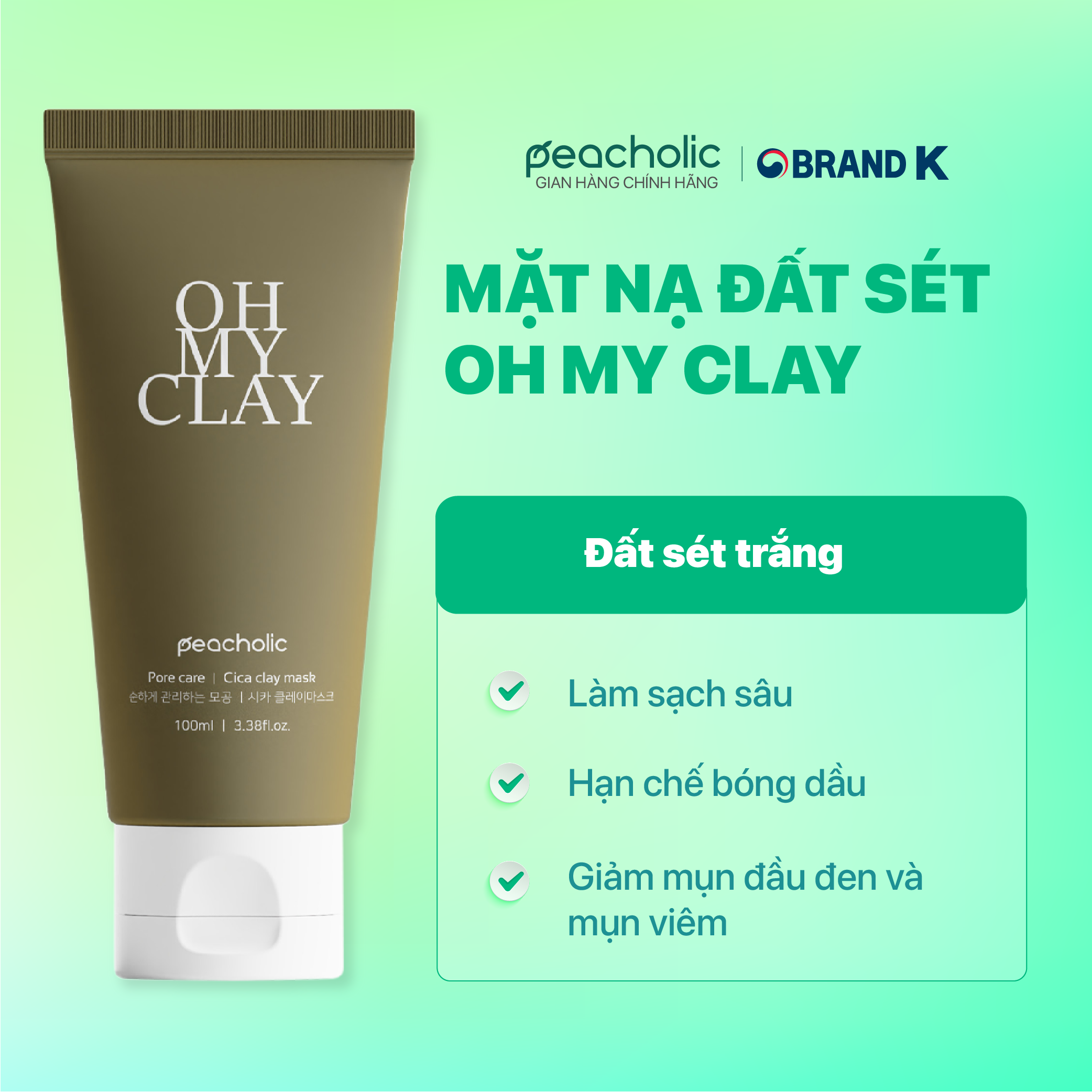 Peacholic mặt nạ đất sét oh my clay 100g