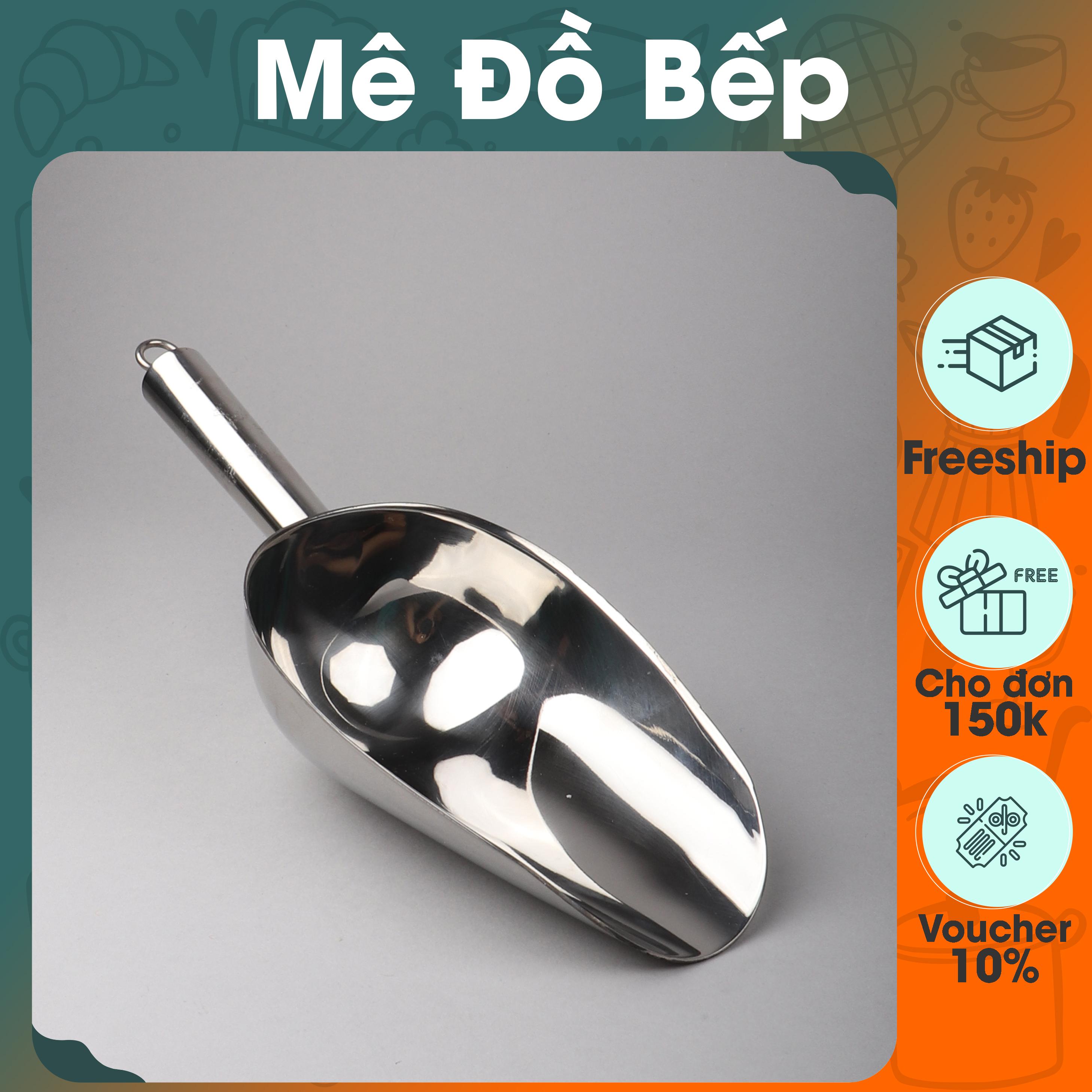 Dụng cụ xúc đá xúc gạo và xúc đậu inox 304 sáng bóng cao cấp XD01 – BamBam Store