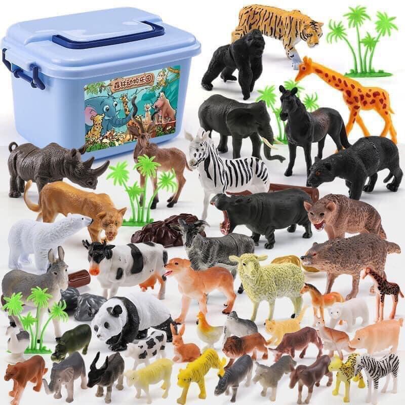 Đồ chơi mô hình thế giới động vật rừng nhựa cao cấp, đồ chơi mô hình động vật 60 chi tiết nhựa an toàn cho bé