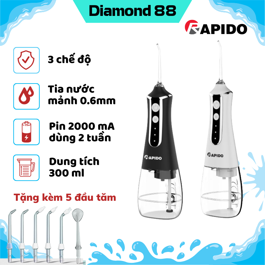 Máy Tăm Nước H2OFLOSS HF 9P, tăm nước rapido, máy xỉa răng nước, Máy tăm nước cầm tay phiên bản mới, tăm nước Rapido, tăm nước nhập khẩu chính hãng chăm sóc răng miệng hiệu quả