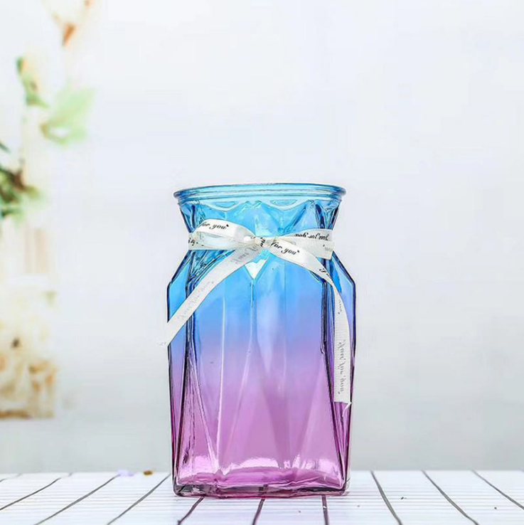 Lọ cắm hoa thủy tinh lục giác cao cấp nhiều mầu sắc cổ thắt nơ