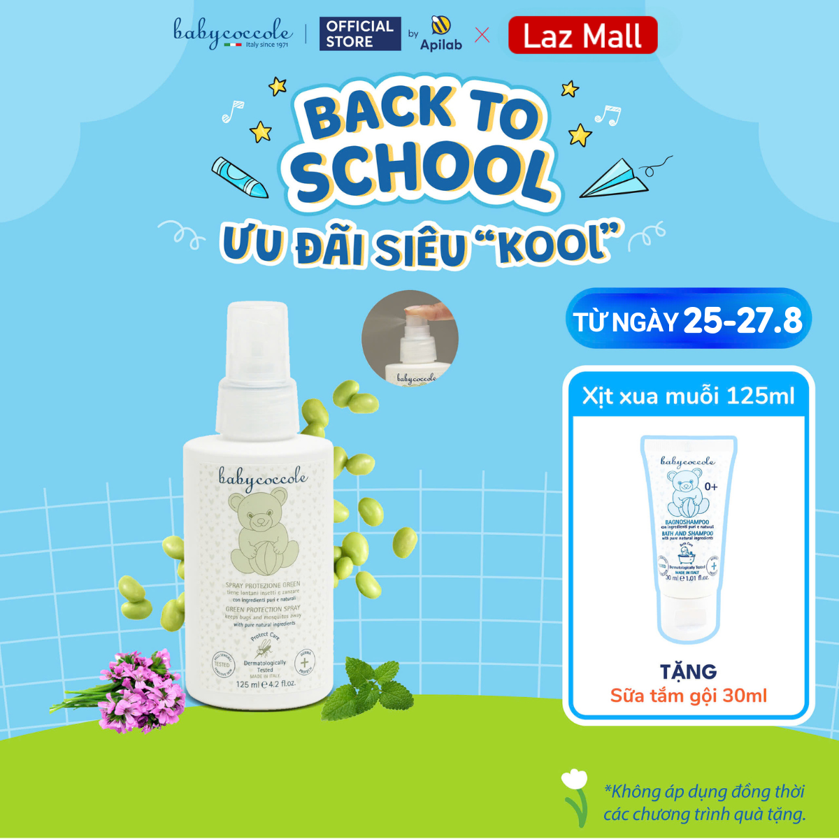 Xịt xua muỗi Babycoccole 0M+ chống muỗi đốt cho bé và cả gia đình, chiết xuất tía tô đất và cây phong lữ 125ml