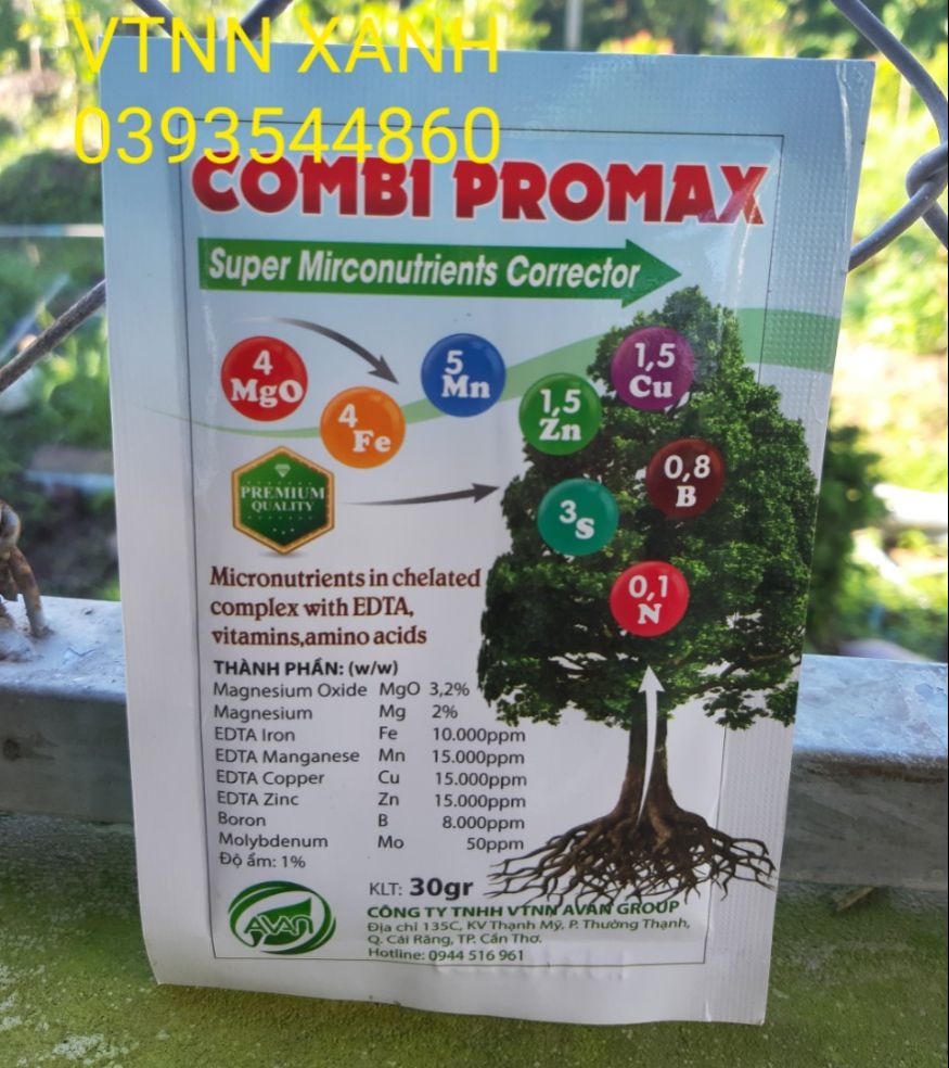 Phân bón vi lượng combi promax Nhập khẩu Tây Ban Nha Xanh lá Chống vàng lá Phục hồi cây suy yếu 30gr