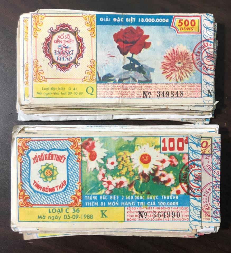 Combo 2 tờ vé số tỉnh Đồng Tháp 1988, 1989 sưu tầm