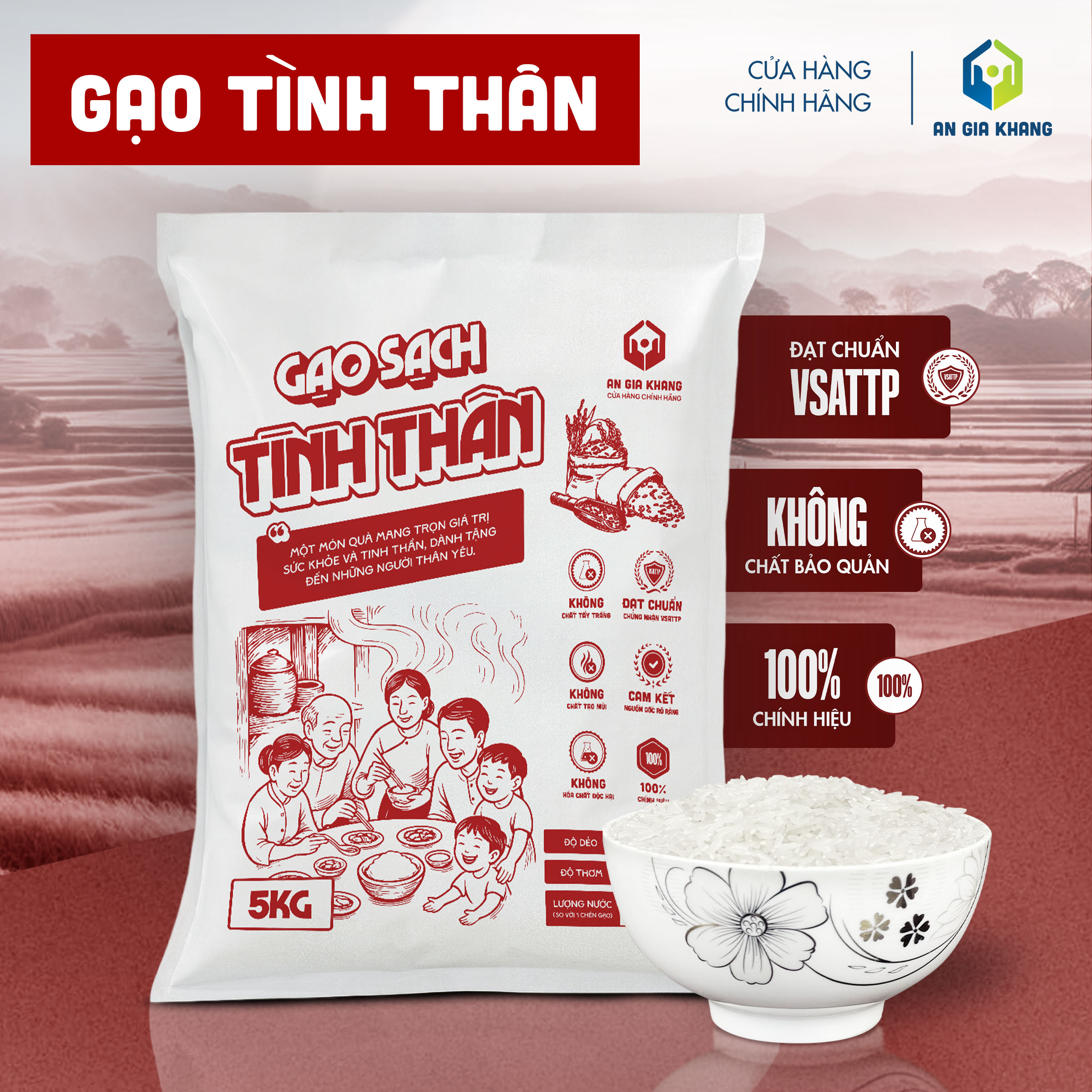 [Túi 5kg] Gạo Tình Thân Thơm Dẻo AGKF (An Gia Khang Food) - Gạo Sạch