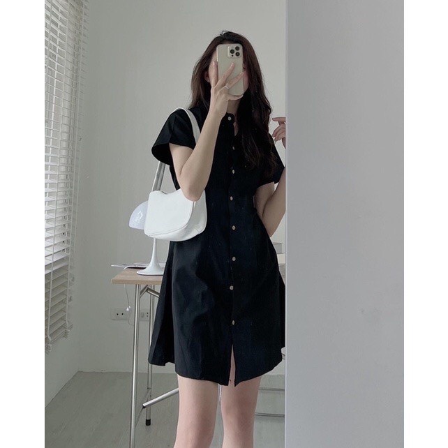 Đầm váy nữ mago thiết kế kiểu dáng sơ mi phong cách Hàn dễ thương, Đầm váy nữ sơ mi thiết kế cộc tay xinh xắn đi chơi, du lịch, Đầm mago sơ mi thiết kế dáng váy chữ A vintage MTB
