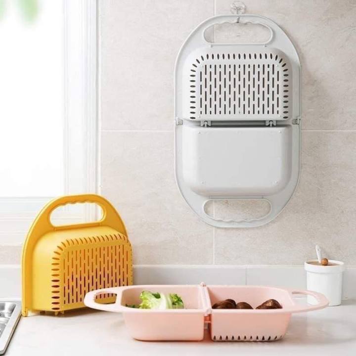 Rổ nhựa làm bằng chất liệu lúa mạch gác ngang bồn rửa gấp gọn thông minh - rổ nhựa gác ngang bồn rửa tiện ích