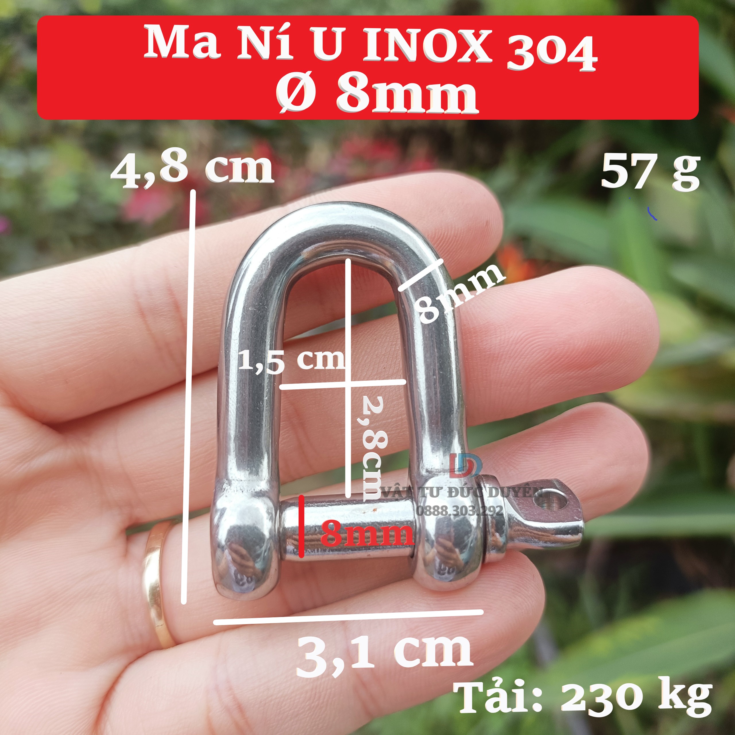 Ma ní chữ u inox 304 - tải trọng 200 kg - không han rỉ, sáng bóng