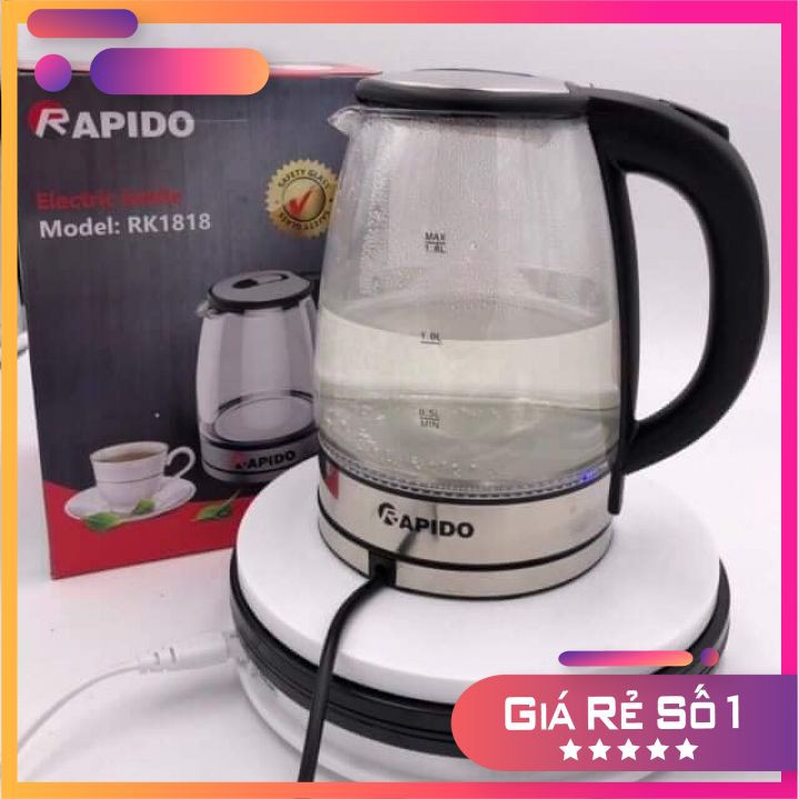 Bảo hành 6 tháng, hàng chính hãng,ấm siêu tốc thủy tinh rapido 1.8l - bình siêu tốc công suất 1800w, ấm đun nước,bình đun siêu tốc, ấm đun siêu tốc