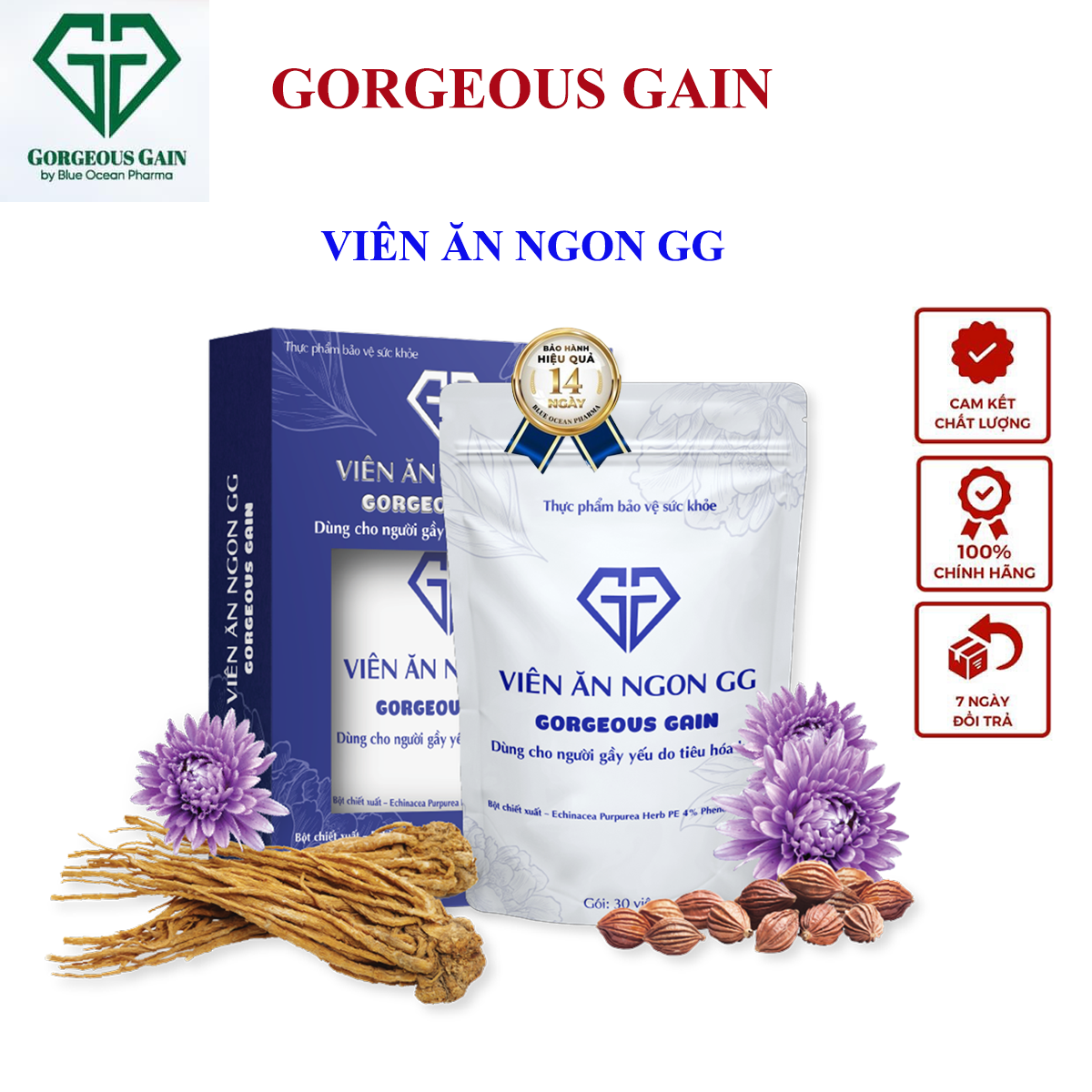 Viên Ăn Ngon GG giúp ăn ngon ngủ ngon hấp thu tốt Hỗ trợ lên cân tự nhiên an toàn với cả người cơ địa gầy yếu