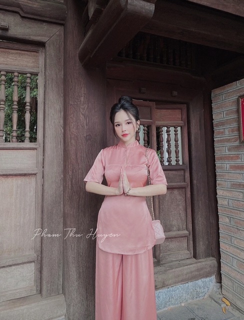 Set đồ lam đi chùa phối hoa