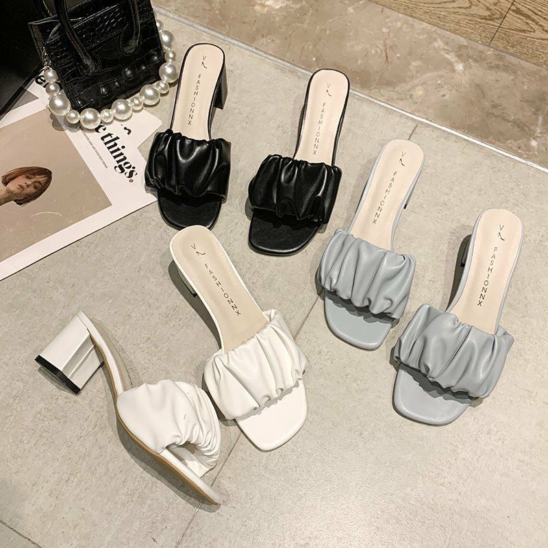 Guốc cao gót quai ngang bèo nhúm gót vuông cao 6 cm mã G06