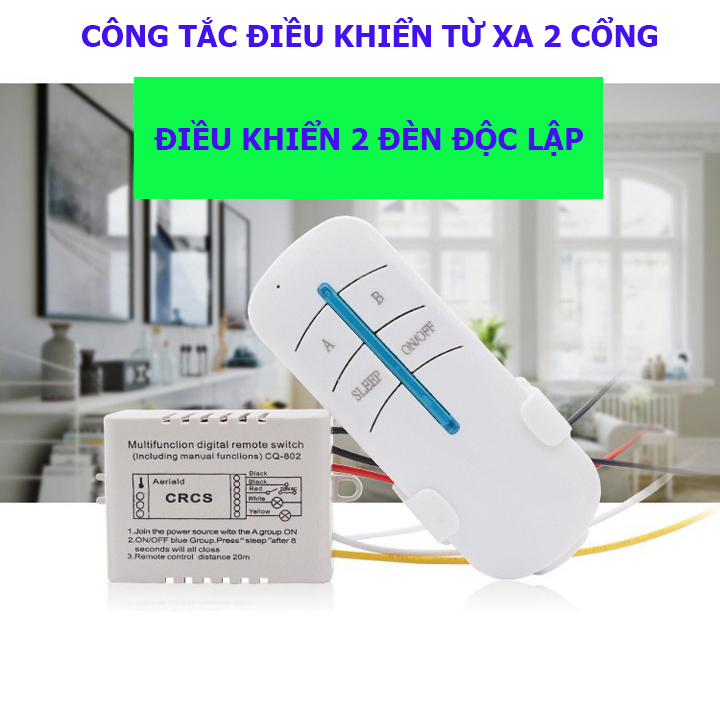 Bộ công tắc điều khiển từ xa 2 cổng (2 kênh) điều khiển 2 đèn hoặc 2 hệ thống đèn độc lập